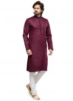 Wine Art Silk Party Wear Thread Work Readymade Mens Kurta Pajama