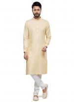 Gold Art Silk Party Wear Thread Work Readymade Mens Kurta Pajama