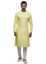 Lemon Art Silk Party Wear Thread Work Readymade Mens Kurta Pajama