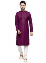 Magenta Art Silk Party Wear Thread Work Readymade Mens Kurta Pajama