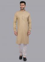 Camel Art Silk Party Wear Thread Work Readymade Mens Kurta Pajama