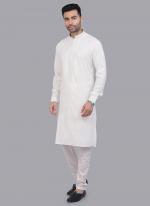 Off White Art Silk Party Wear Thread Work Readymade Mens Kurta Pajama