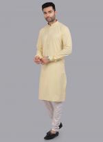 Yellow Art Silk Party Wear Thread Work Readymade Mens Kurta Pajama