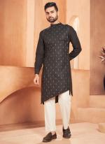 Black Heavy Magic Cotton Slub Party Wear Embroidery Work Readymade Mens Kurta Pajama