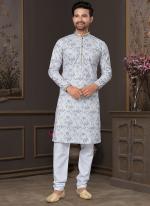 Heavy Cotton Sky Blue Party Wear Digital Printed Readymade Kurta Pajama