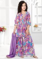 Georgette Lavender Festival Wear Digital Printed Readymade Kids Sharara Suit