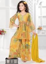 Georgette Lemon Mustard Festival Wear Digital Printed Readymade Kids Sharara Suit