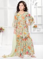 Georgette Pista Green Festival Wear Digital Printed Readymade Kids Sharara Suit