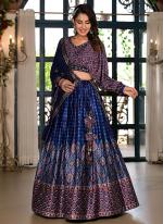 Dull Sattin Blue Wedding Wear Digital Printed Readymade Lehenga Choli