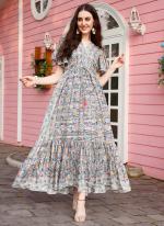 Crepe Green Party Wear Digital Printed Readymade Long Dress