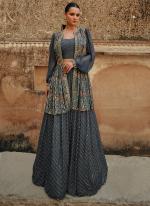 Chinnon Silk Grey Party Wear Embroidery Work Ready To Wear Lehenga Choli