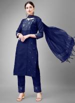 Cotton Blend Navy Blue Casual Wear Embroidery Work Readymade Salwar Suit