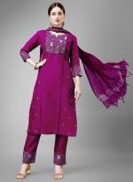 Cotton Blend Wine Casual Wear Embroidery Work Readymade Salwar Suit