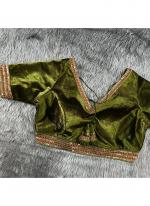 Olive Green Soft Velvet Bridal Wear Embroidery Work Readmade Blouse