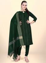 Green Cotton Casual Wear Embroidery Work Dress Material