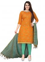 Yellow Banarasi Cotton Casual Wear Embroidery Work Dress Material