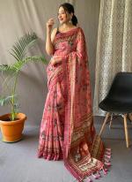 Pink Malai Cotton Party Wear Digital Printed Saree