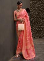 Pink Nylon Chinnon Party Wear Weaving Saree