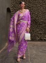 Purple Nylon Chinnon Party Wear Weaving Saree