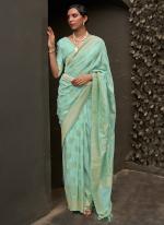 Sea Blue Nylon Chinnon Party Wear Weaving Saree