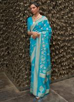 Sky Blue Nylon Chinnon Party Wear Weaving Saree