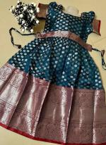 Blue Soft Banarasi Traditional Wear Kanchi Border Work Kids Wear Readymade Gown With Belt