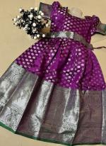 Purple Soft Banarasi Traditional Wear Kanchi Border Work Kids Wear Readymade Gown With Belt