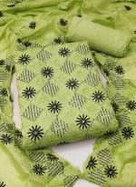 Green Cotton Traditional Wear Sequence Work Dress Material
