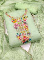 Green Jecard Banarasi Casual Wear Crochet Work Dress Material