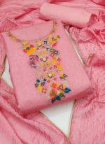 Pink Jecard Banarasi Casual Wear Crochet Work Dress Material
