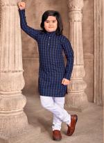 Blue Cotton Wedding Wear Foil Print Readymade Kids Wear Kurta Pyjama