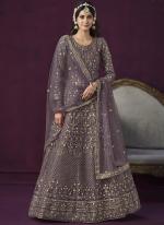 Purple Net Wedding Wear Embroidery Work Gown With Dupatta