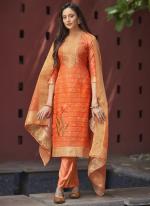 Orange Chanderi Party Wear Digital Printed Designer Salwaar Suit