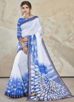 Blue Chanderi Cotton Party Wear Digital Printed Saree