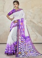 Purple Chanderi Cotton Party Wear Digital Printed Saree