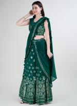 Green Georgette Party Wear Embroidery Work Readymade Lehenga Sarees