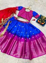 Bright Blue Silk Traditional Wear Embroidery Work Readymade Kids Lehenga Choli