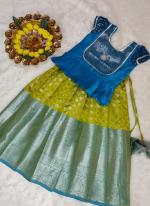 Green Silk Banarasi Wedding Wear Kanchi Border Work Readymade Kids Lehenga Choli