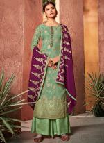 Pista Green Pure Dola Jacquard Eid Wear Meenakari Palazzo Suit