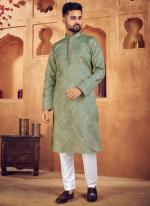 Green Jacquard Silk Wedding Wear Weaving Readymade Kurta Pyjama