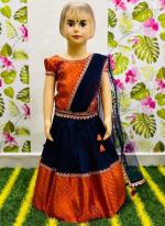 Orange Rich Jacquard With Silk Wedding Wear Weaving Readymade Kids Lehenga Choli