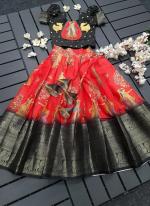 Black Red Silk Wedding Wear Digital Printed Readymade Kids Lehenga Choli