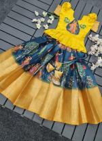 yellow Silk Wedding Wear Digital Printed Readymade Kids Lehenga Choli