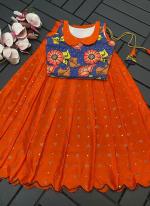 Orange Soft Chinnon Wedding Wear Digital Printed Readymade Kids Lehenga Choli