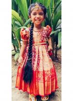 Orange Kanjivaram Wedding Wear Weaving Readymade Kids Gown