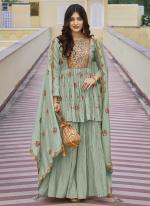 Green Heavy Silk Wedding Wear Embroidery Work Readymade Sharara Suit