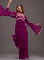 Purple Georgette Eid Wear Embroidery Work Readymade Salwar Suit