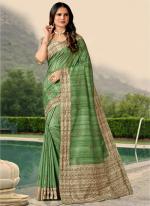 Light Green Tussar Silk Festival Wear Hand Work Saree