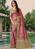 Pink Tussar Silk Festival Wear Hand Work Saree