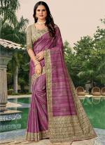 Purple Tussar Silk Festival Wear Hand Work Saree